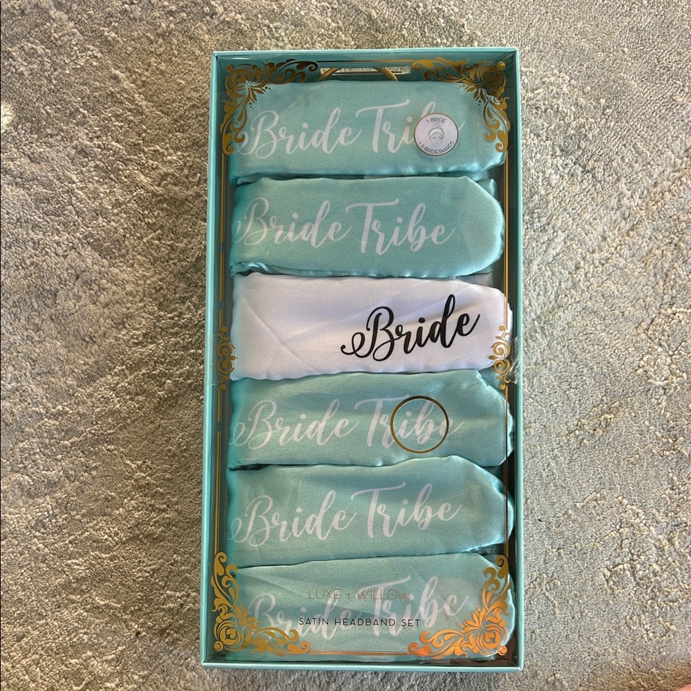 Bride Tribe Satin Headband Set - Mint and White